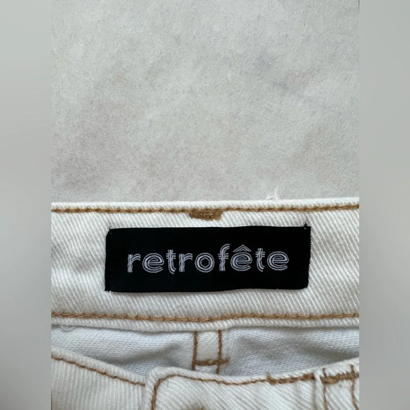 Retrofete Irene Denim Mini Skirt Patchwork White Acid Wash Asymmetrical Hem XS - Picture 7 of 8